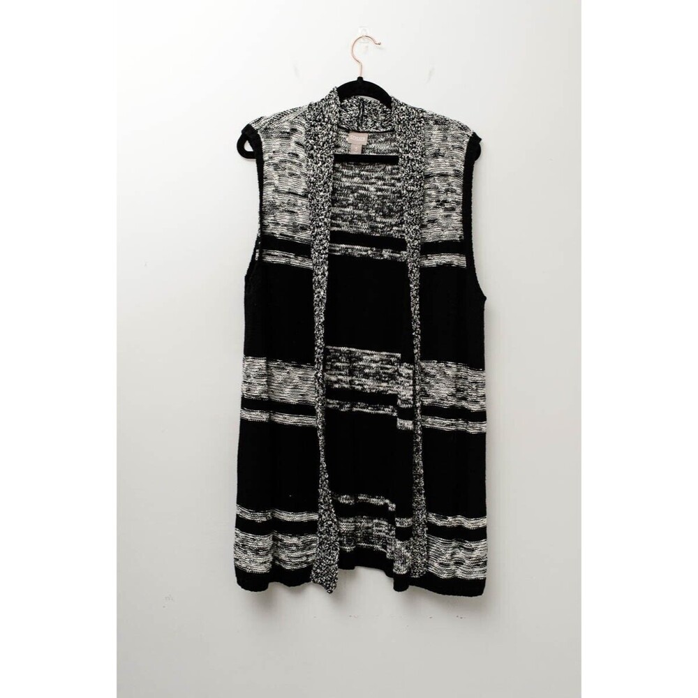 Chico's womens short sleeve knit open cardigan black and white L